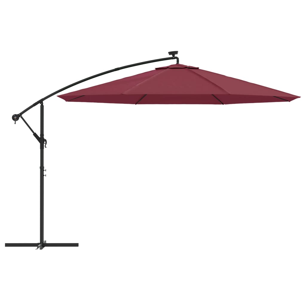 vidaXL Umbrelă în consolă de grădină cu LED-uri, roșu bordo, 350 cm