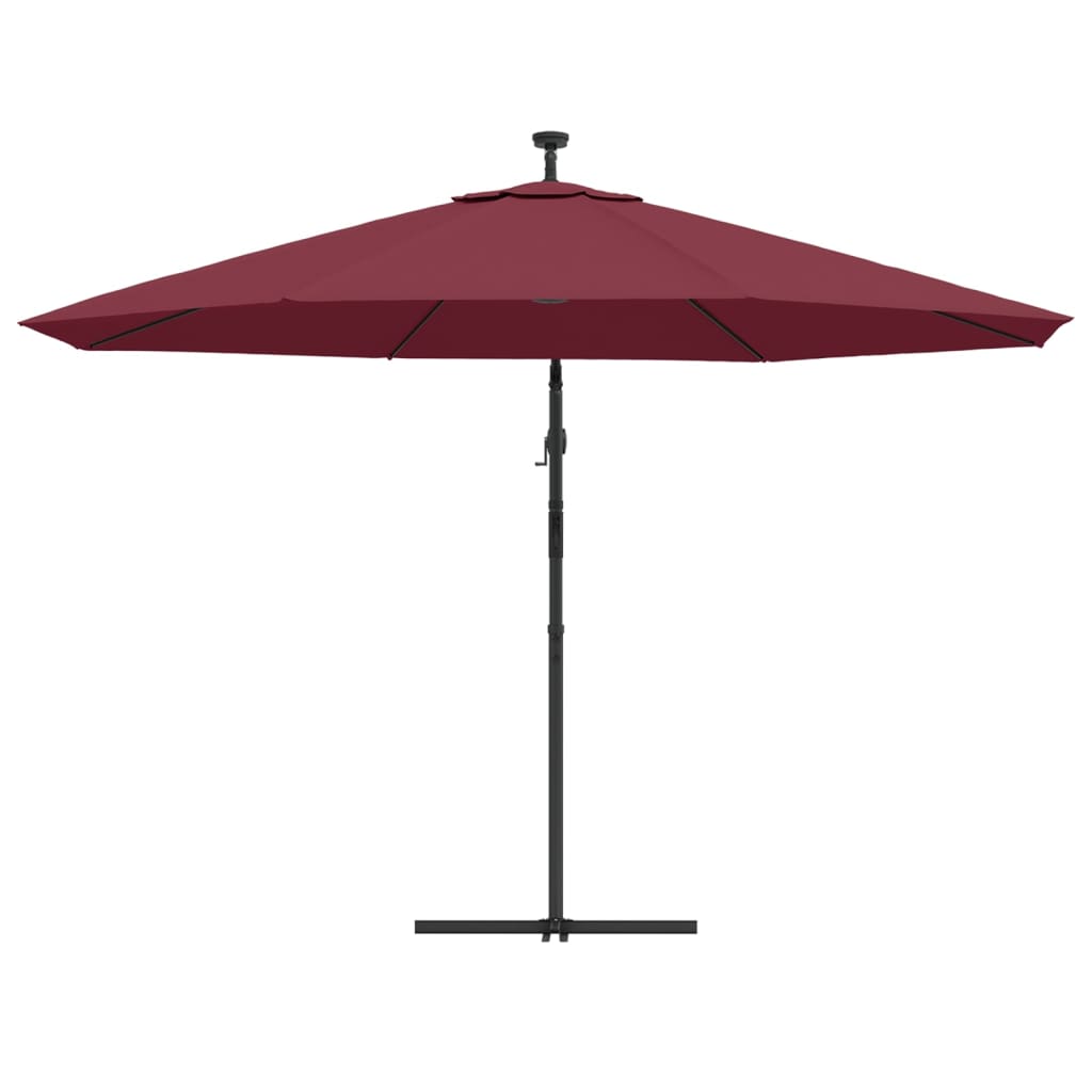 vidaXL Umbrelă în consolă de grădină cu LED-uri, roșu bordo, 350 cm