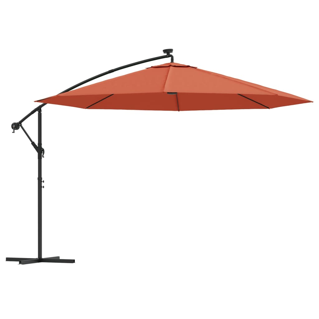 vidaXL Umbrelă în consolă de grădină cu LED-uri, cărămiziu, 350 cm