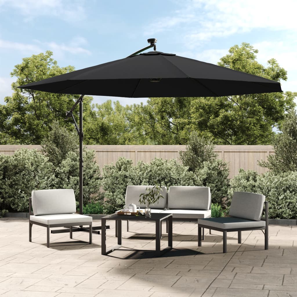vidaXL Umbrelă în consolă de grădină cu LED-uri, negru, 350 cm vidaXL Umbrelă în consolă de grădină cu LED-uri, negru, 350 cm