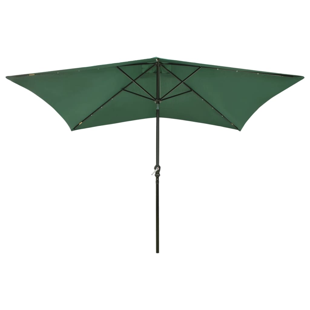 vidaXL Umbrelă de soare cu stâlp din oțel & LED-uri, verde, 2x3 m vidaXL Umbrelă de soare cu stâlp din oțel & LED-uri, verde, 2x3 m