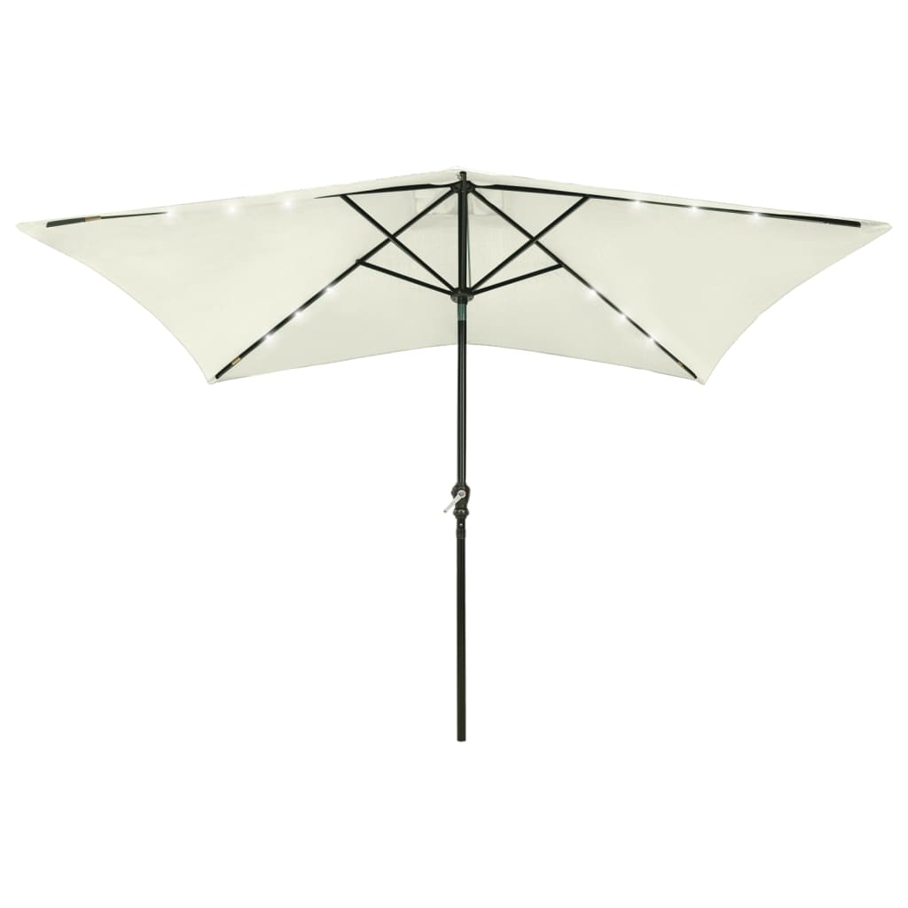 vidaXL Umbrelă de soare cu stâlp din oțel & LED-uri, nisipiu, 2x3 m vidaXL Umbrelă de soare cu stâlp din oțel & LED-uri, nisipiu, 2x3 m