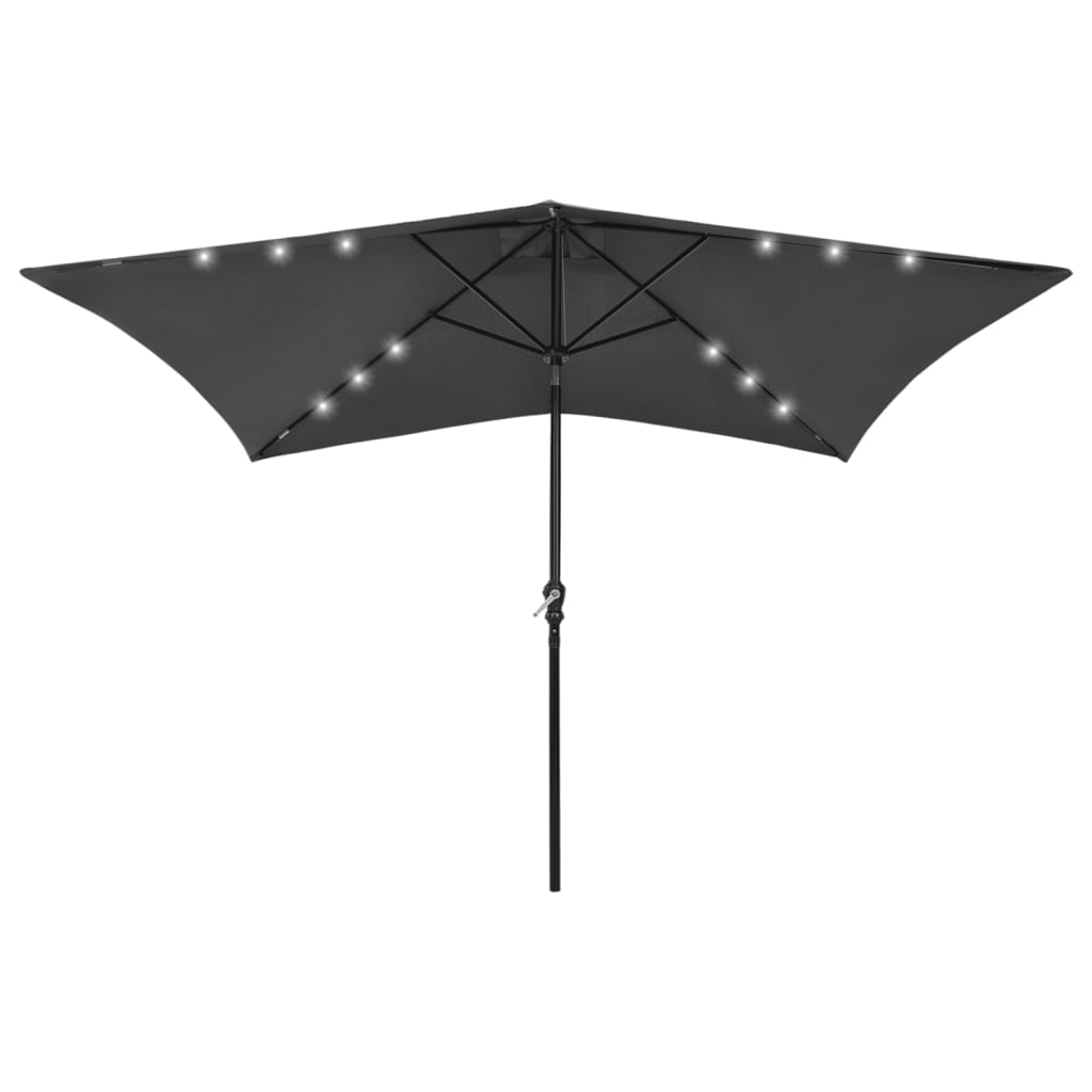vidaXL Umbrelă de soare cu LED-uri și stâlp din oțel, antracit, 2x3 m vidaXL Umbrelă de soare cu LED-uri și stâlp din oțel, antracit, 2x3 m