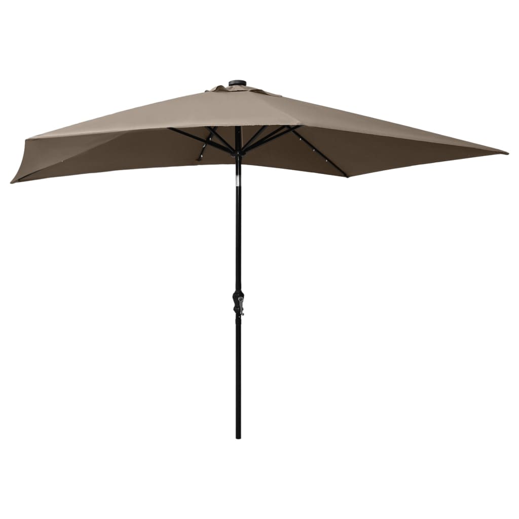 vidaXL Umbrelă de soare cu stâlp din oțel & LED-uri, taupe, 2x3 m