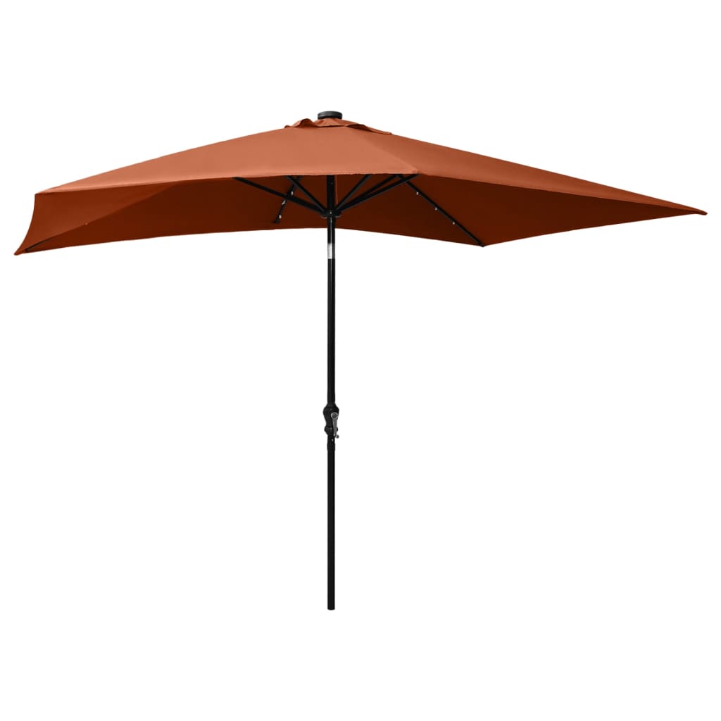 vidaXL Umbrelă de soare cu LED-uri & stâlp din oțel, cărămiziu, 2x3 m