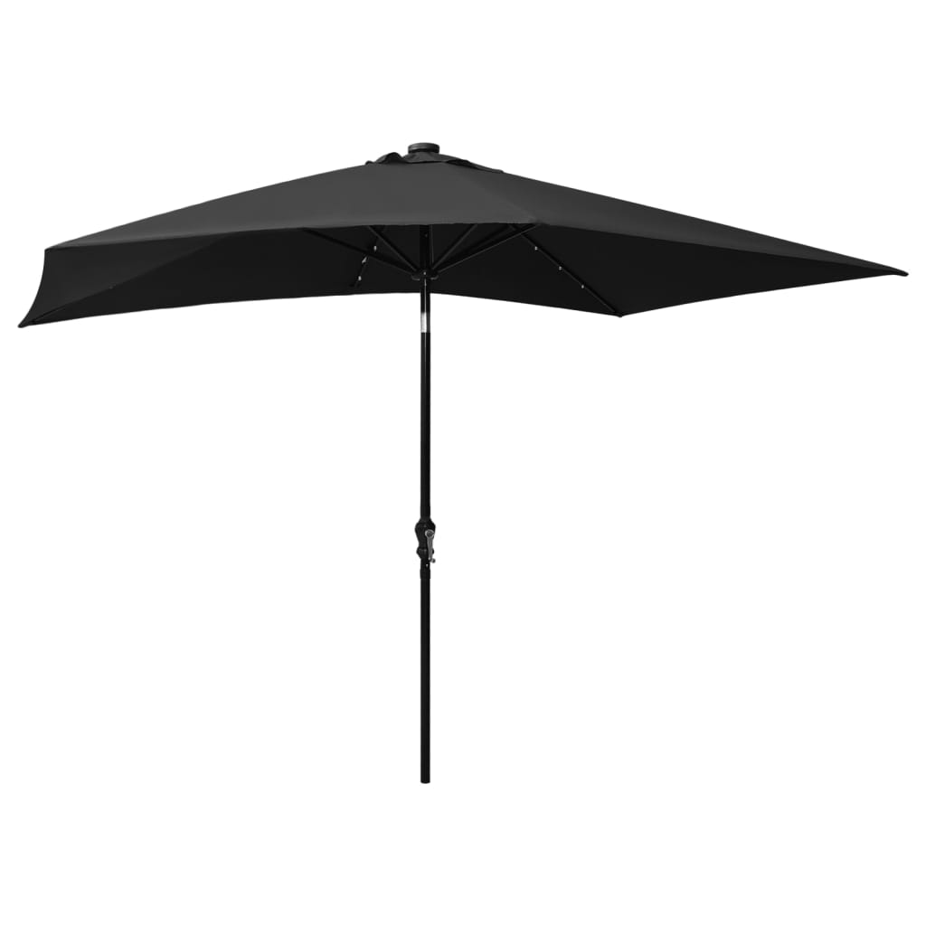 vidaXL Umbrelă de soare cu stâlp din oțel & LED-uri, negru, 2x3 m vidaXL Umbrelă de soare cu stâlp din oțel & LED-uri, negru, 2x3 m