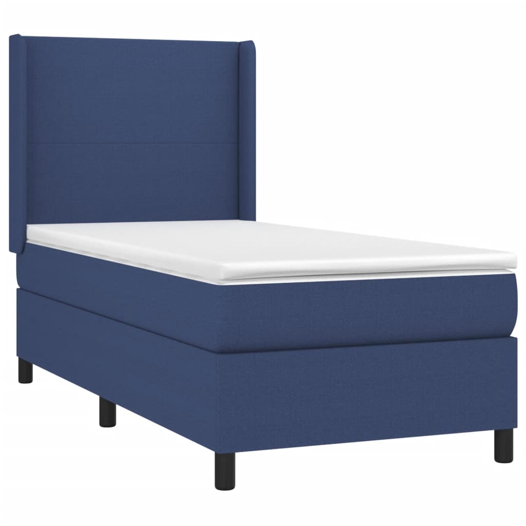 vidaXL Pat cu arcuri, saltea și LED, albastru, 90x190 cm, textil
