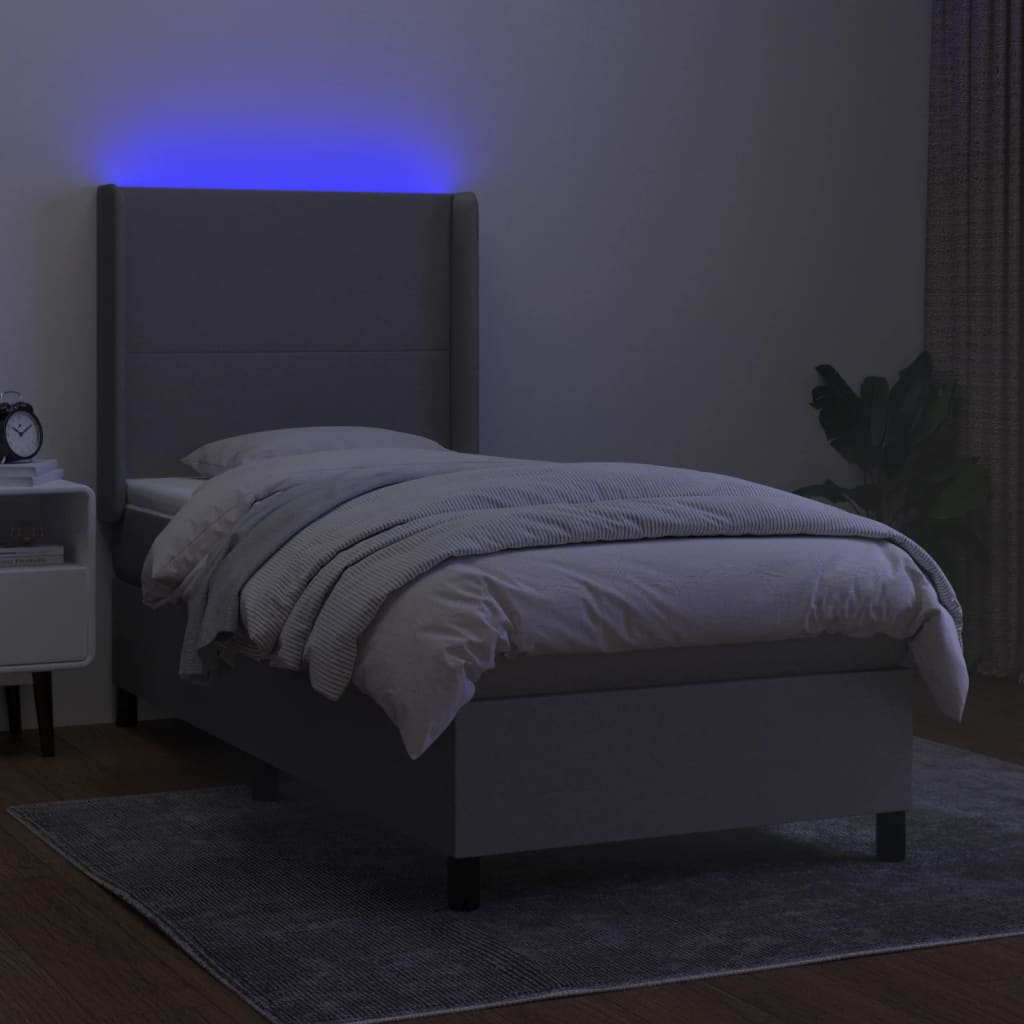 vidaXL Pat cu arcuri, saltea și LED, gri deschis, 90x200 cm, textil vidaXL Pat cu arcuri, saltea și LED, gri deschis, 90x200 cm, textil