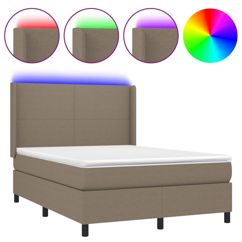 vidaXL Pat cu arcuri, saltea și LED, gri taupe, 140x190 cm, textil vidaXL Pat cu arcuri, saltea și LED, gri taupe, 140x190 cm, textil