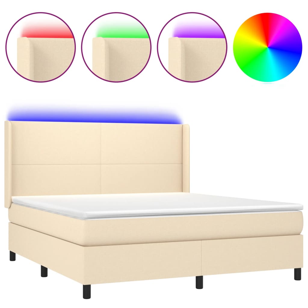 vidaXL Pat cu arcuri, saltea și LED, crem, 180x200 cm, textil vidaXL Pat cu arcuri, saltea și LED, crem, 180x200 cm, textil