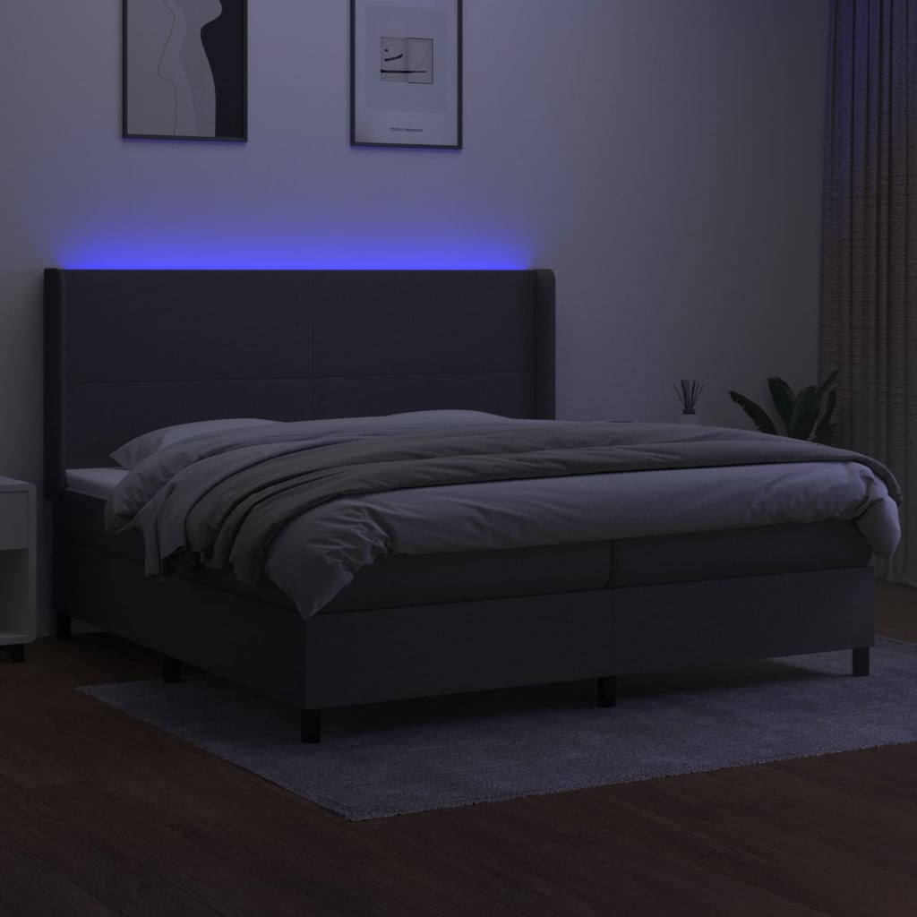 vidaXL Pat cu arcuri, saltea și LED, gri închis, 200x200 cm, textil
