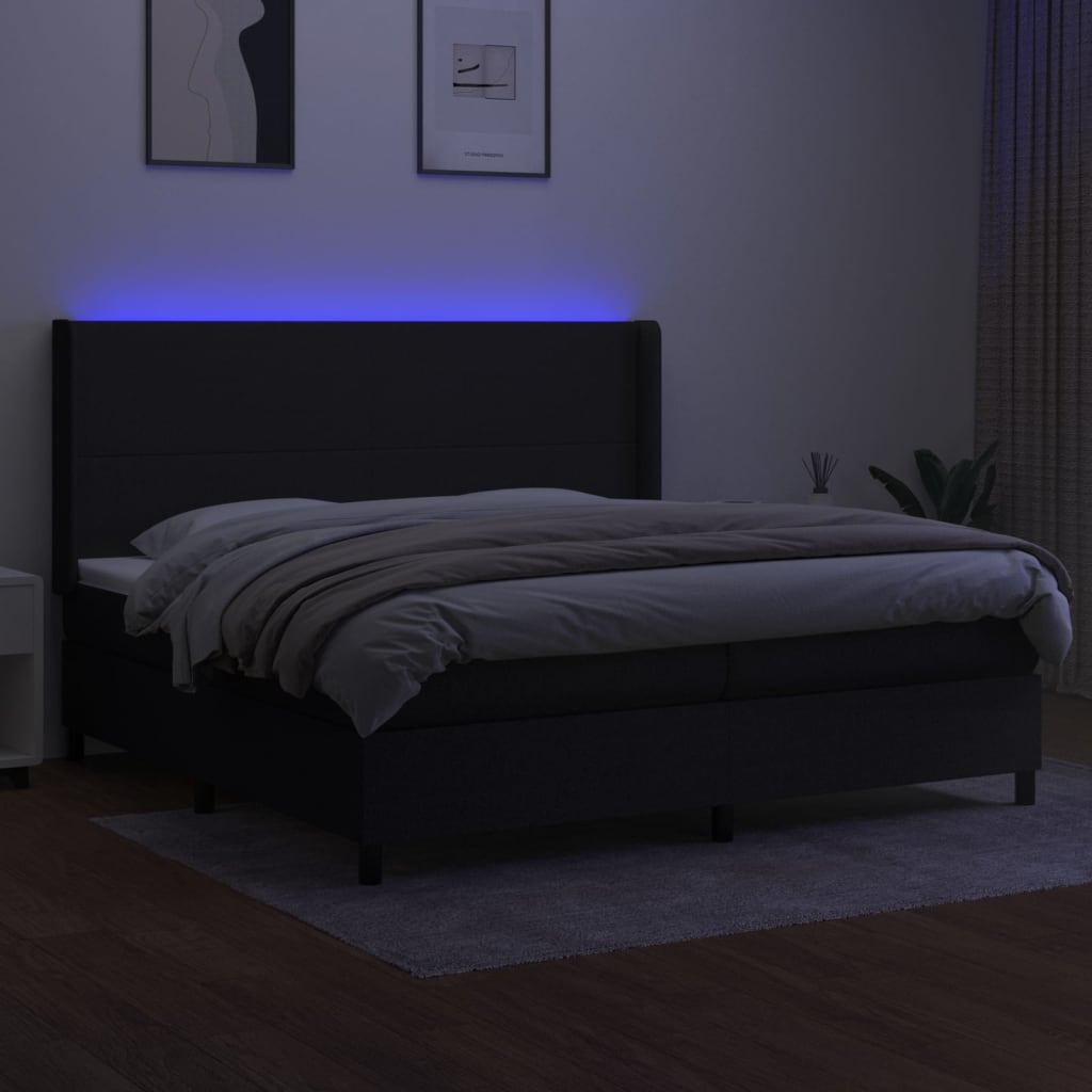 vidaXL Pat cu arcuri, saltea și LED, negru, 200x200 cm, textil