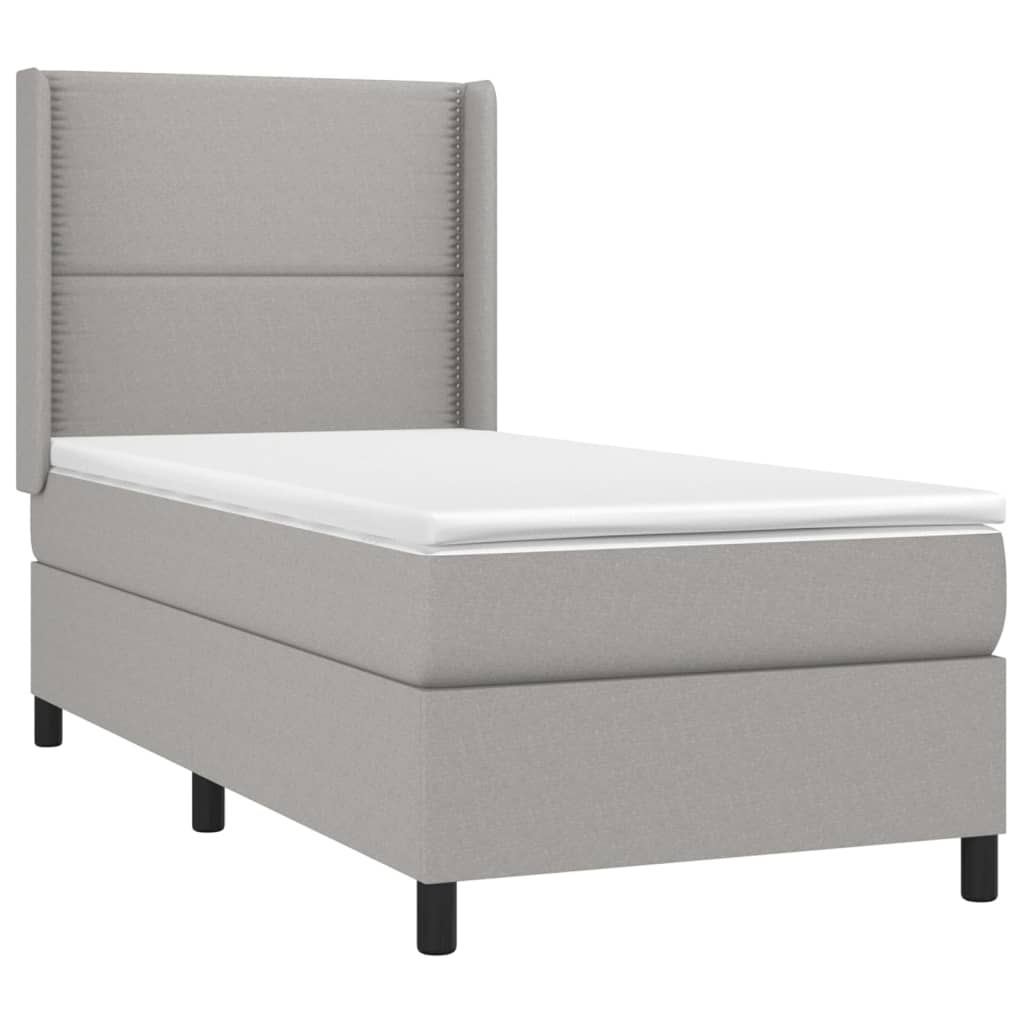 vidaXL Pat cu arcuri, saltea și LED, gri deschis, 90x200 cm, textil