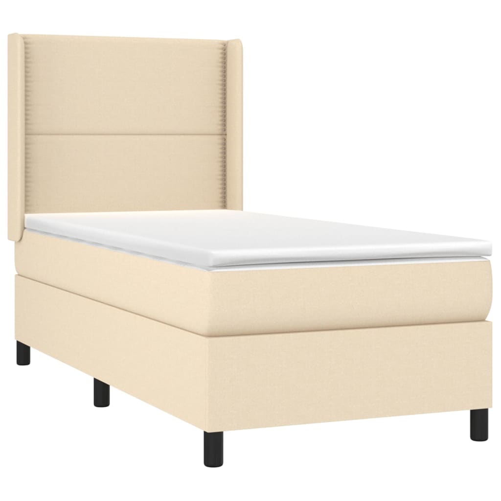 vidaXL Pat cu arcuri, saltea și LED, crem, 90x200 cm, textil