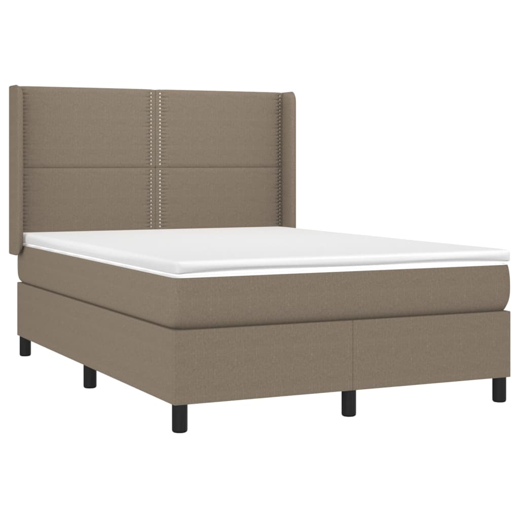 vidaXL Pat cu arcuri, saltea și LED, gri taupe, 140x190 cm, textil