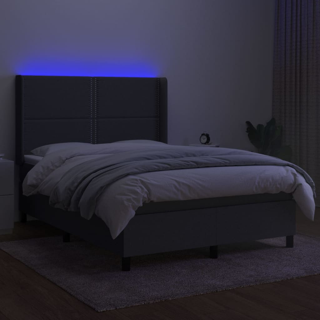 vidaXL Pat cu arcuri, saltea și LED, gri închis, 140x200 cm, textil vidaXL Pat cu arcuri, saltea și LED, gri închis, 140x200 cm, textil
