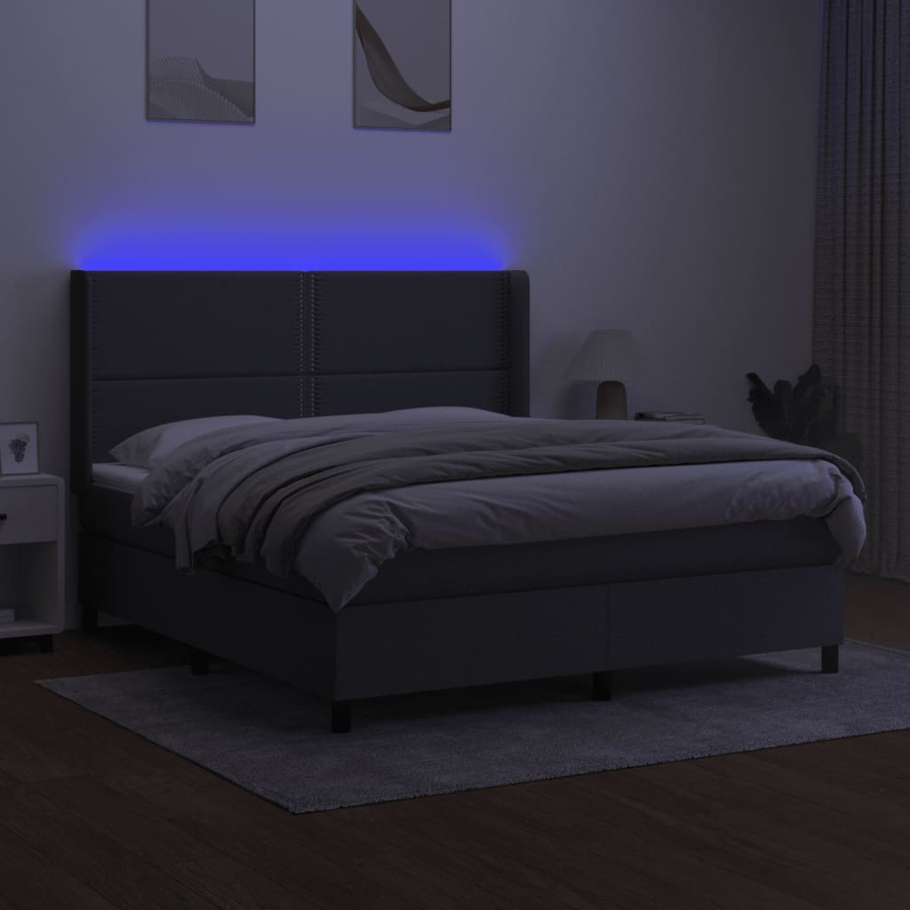 vidaXL Pat cu arcuri, saltea și LED, gri închis, 160x200 cm, textil vidaXL Pat cu arcuri, saltea și LED, gri închis, 160x200 cm, textil