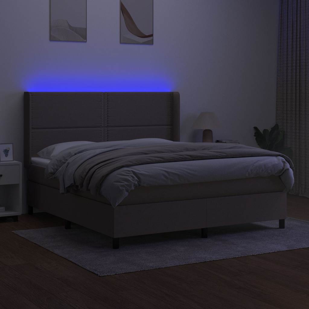 vidaXL Pat cu arcuri, saltea și LED, gri taupe, 180x200 cm, textil