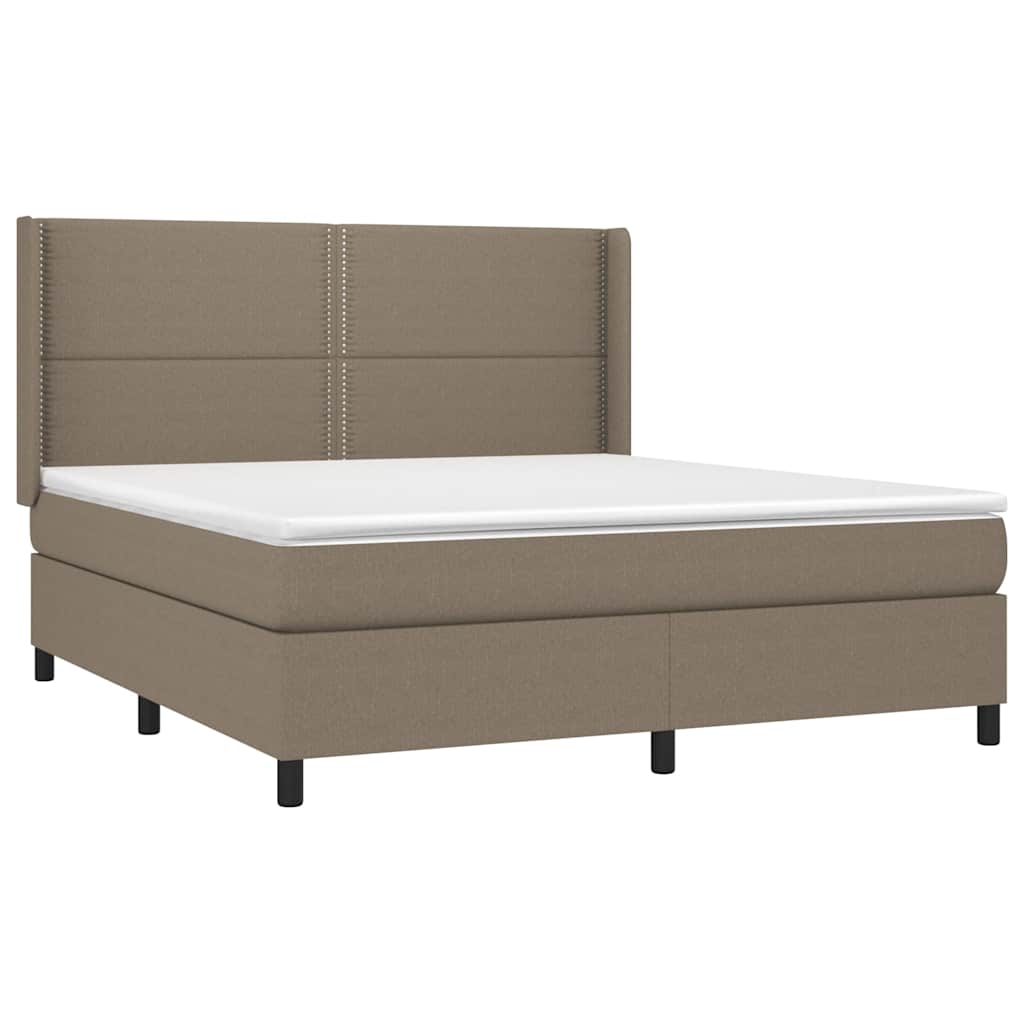 vidaXL Pat cu arcuri, saltea și LED, gri taupe, 180x200 cm, textil