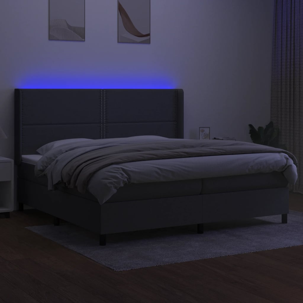 vidaXL Pat cu arcuri, saltea și LED, gri închis, 200x200 cm, textil