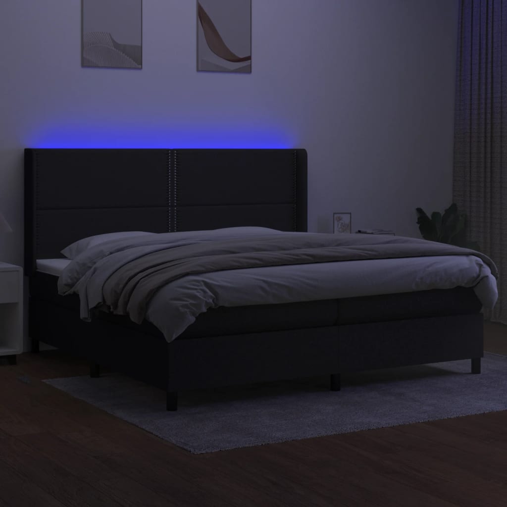 vidaXL Pat cu arcuri, saltea și LED, negru, 200x200 cm, textil