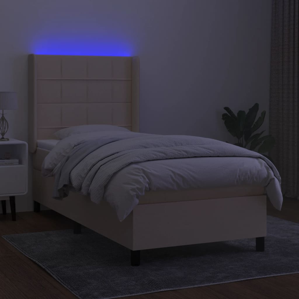 vidaXL Pat cu arcuri, saltea și LED, crem, 80x200 cm, textil
