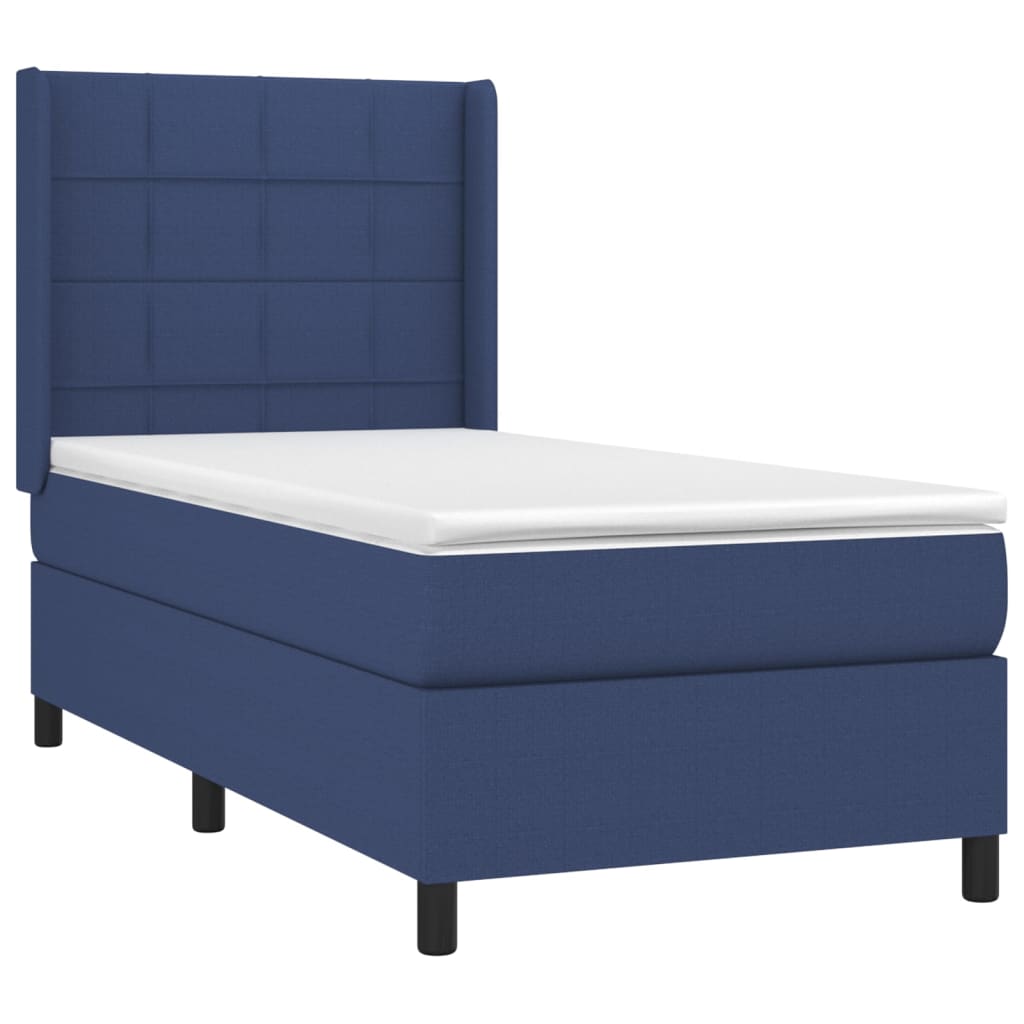 vidaXL Pat cu arcuri, saltea și LED, albastru, 90x190 cm, textil