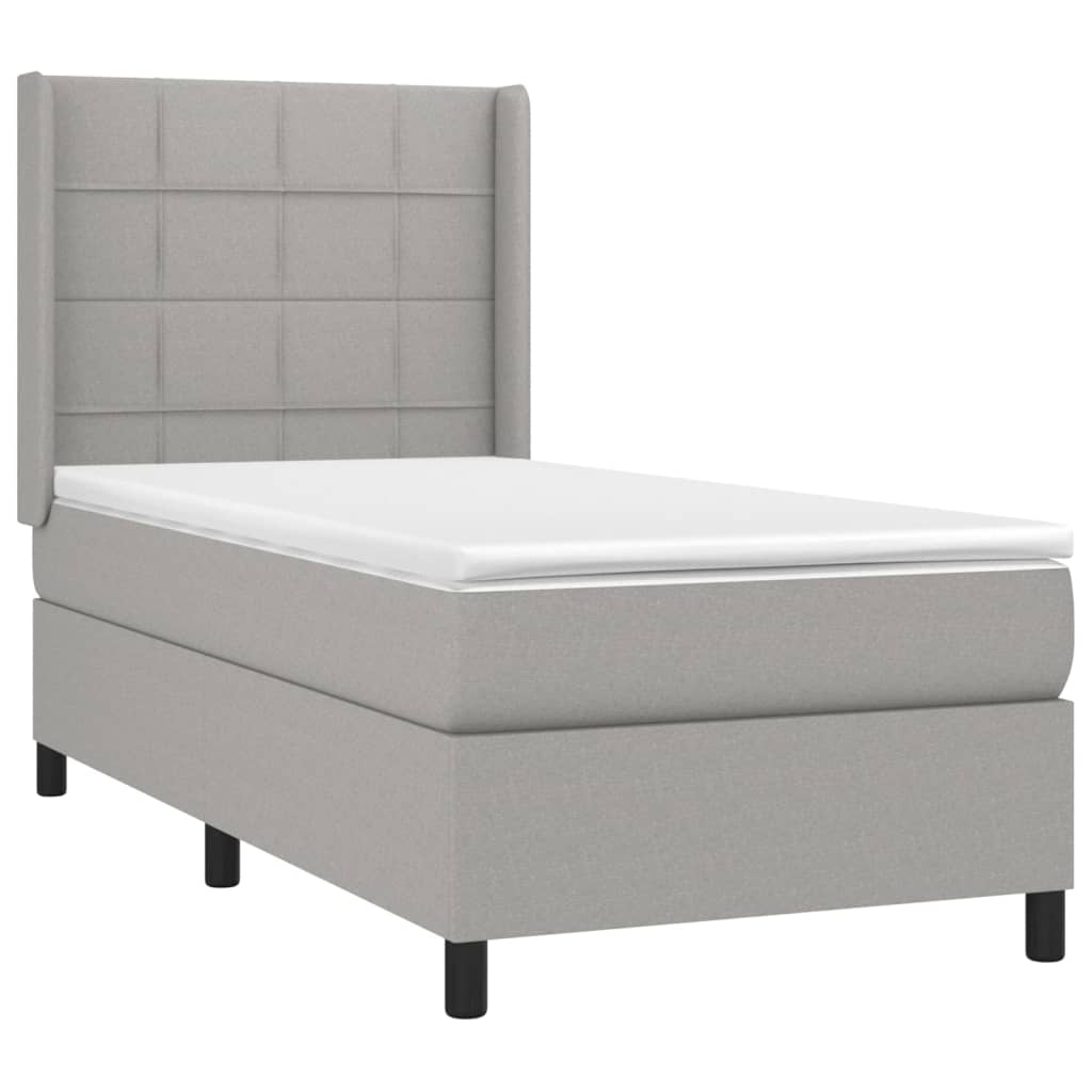 vidaXL Pat cu arcuri, saltea și LED, gri deschis, 90x200 cm, textil