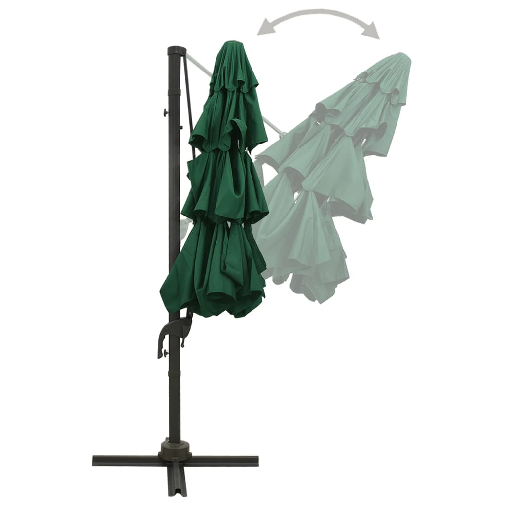 vidaXL Umbrelă de soare 4 niveluri, stâlp din aluminiu, verde, 3x3 m