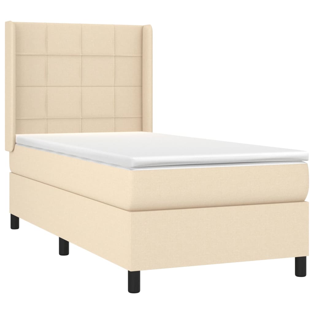 vidaXL Pat cu arcuri, saltea și LED, crem, 90x200 cm, textil vidaXL Pat cu arcuri, saltea și LED, crem, 90x200 cm, textil