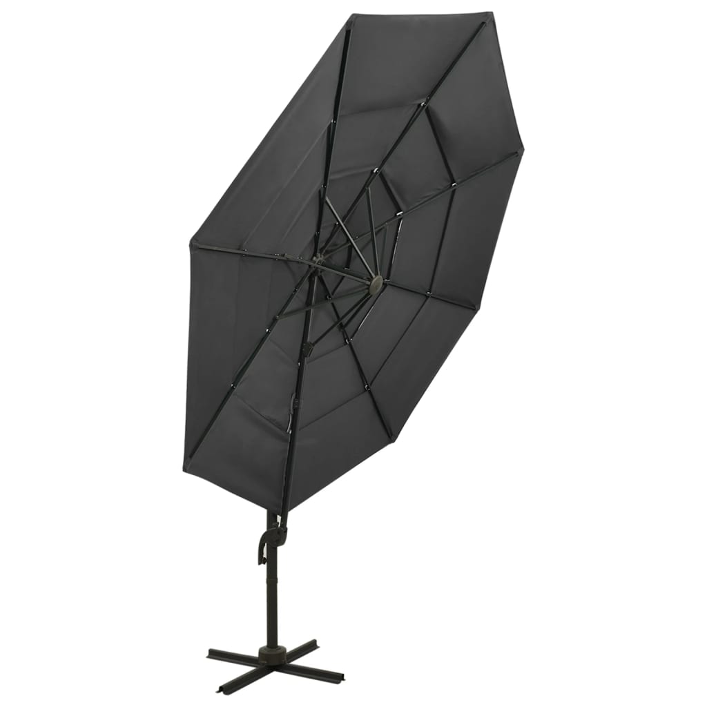 vidaXL Umbrelă de soare cu 4 niveluri, stâlp aluminiu, antracit, 3x3 m