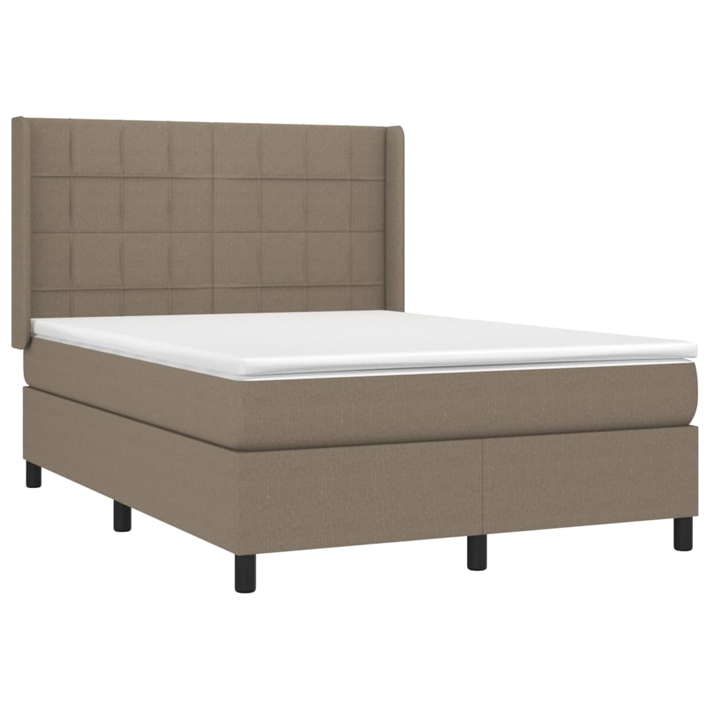 vidaXL Pat cu arcuri, saltea și LED, gri taupe, 140x190 cm, textil vidaXL Pat cu arcuri, saltea și LED, gri taupe, 140x190 cm, textil