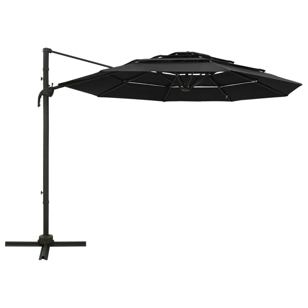 vidaXL Umbrelă de soare cu 4 niveluri, stâlp aluminiu, negru, 3x3 m