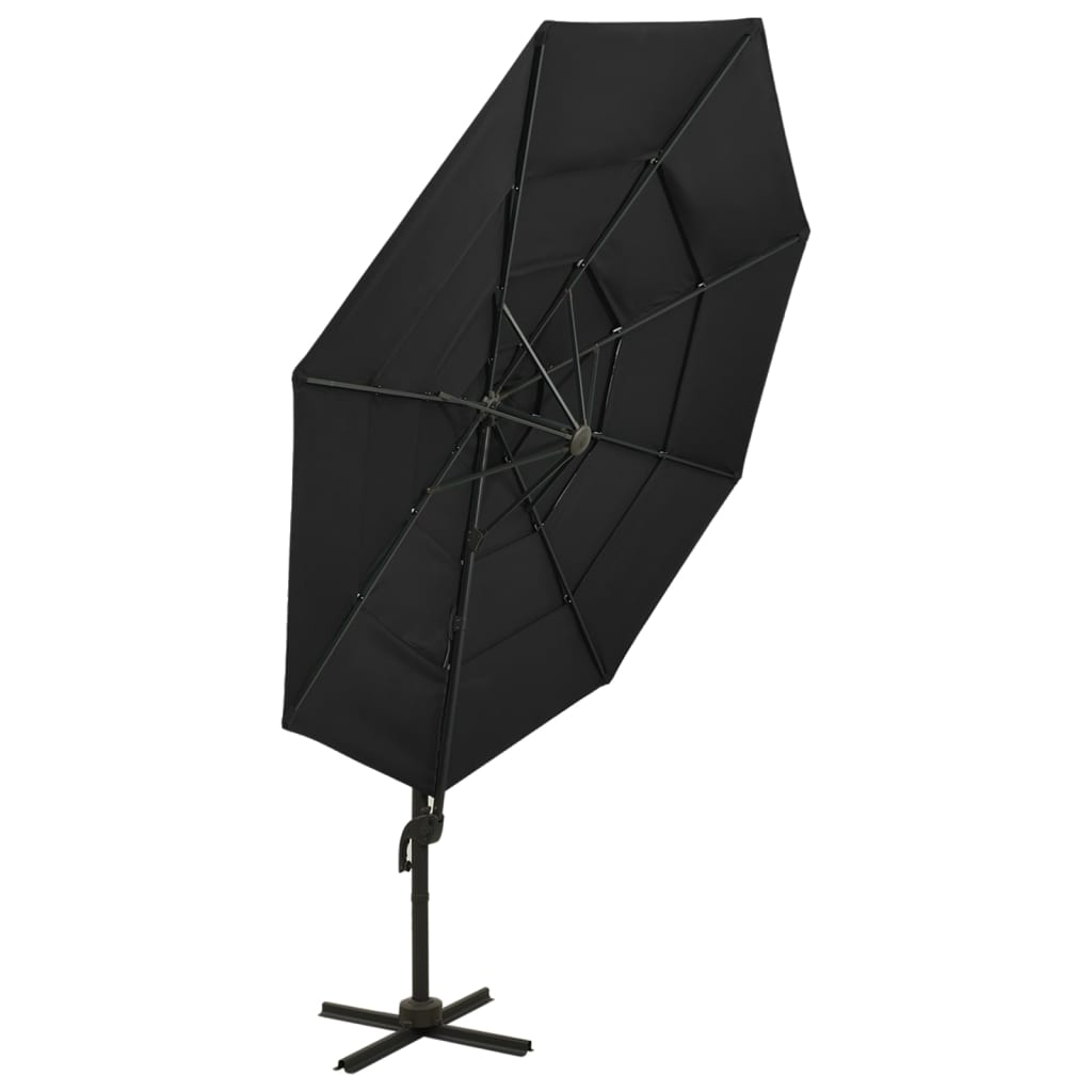 vidaXL Umbrelă de soare cu 4 niveluri, stâlp aluminiu, negru, 3x3 m