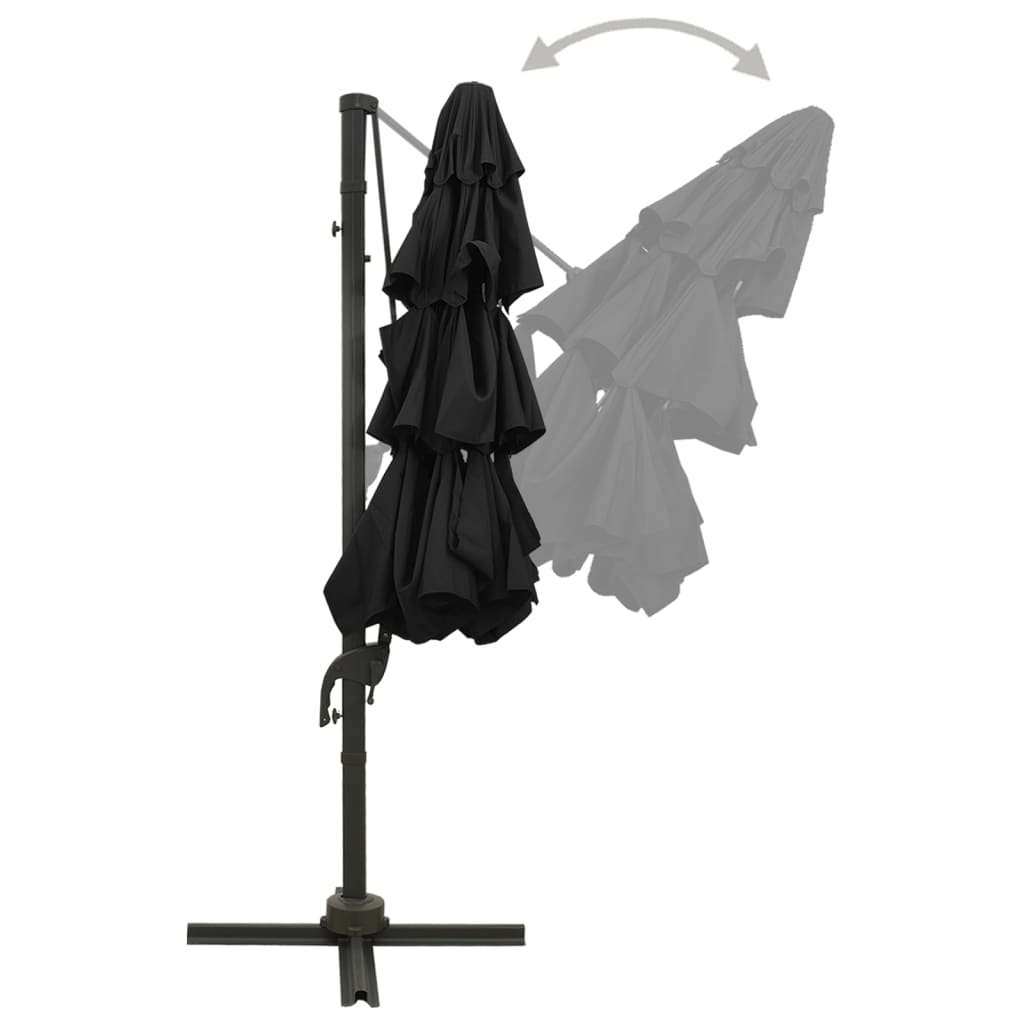 vidaXL Umbrelă de soare cu 4 niveluri, stâlp aluminiu, negru, 3x3 m