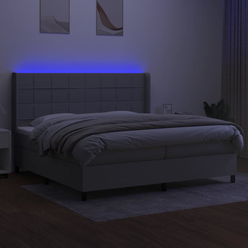 vidaXL Pat cu arcuri, saltea și LED, gri deschis, 200x200 cm, textil