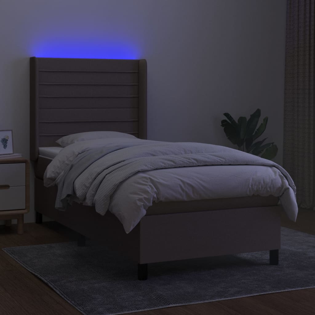 vidaXL Pat cu arcuri, saltea și LED, gri taupe, 80x200 cm, textil