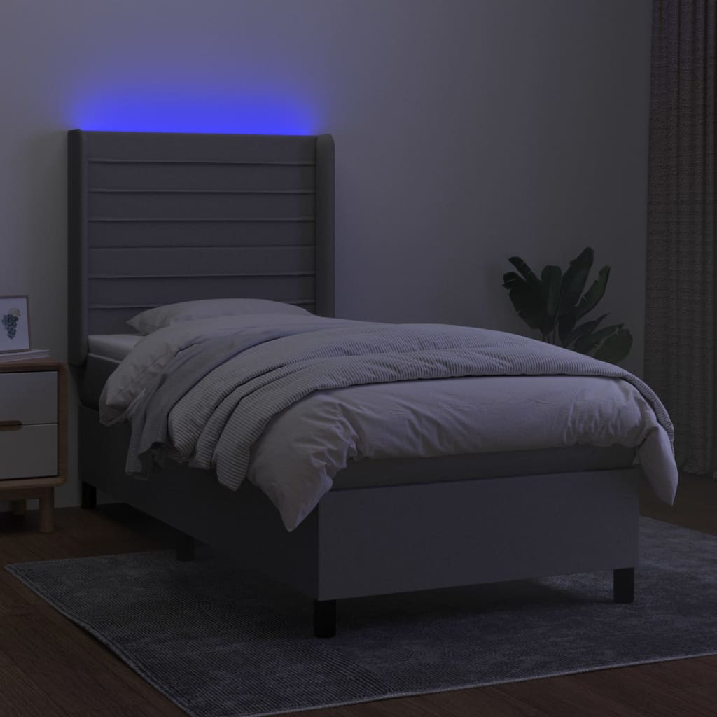 vidaXL Pat cu arcuri, saltea și LED, gri deschis, 90x200 cm, textil vidaXL Pat cu arcuri, saltea și LED, gri deschis, 90x200 cm, textil