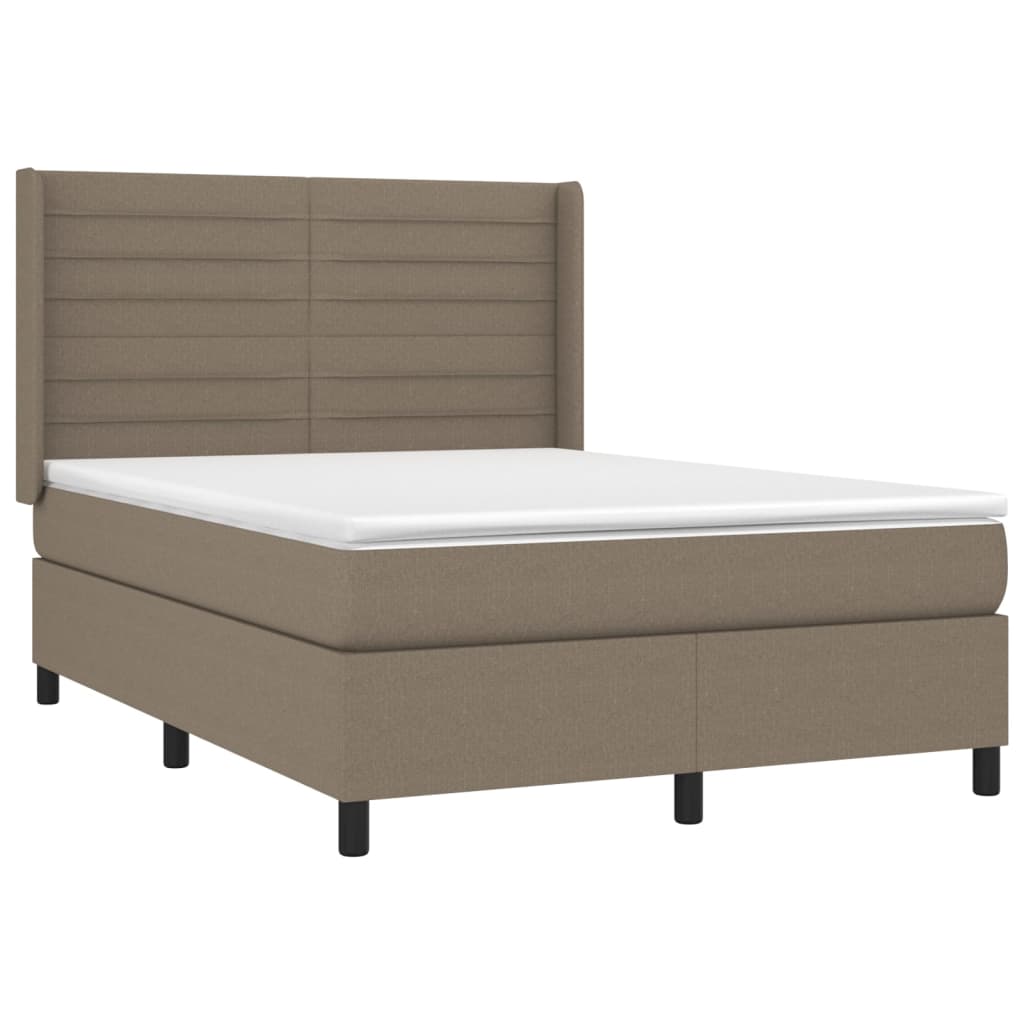 vidaXL Pat cu arcuri, saltea și LED, gri taupe, 140x190 cm, textil vidaXL Pat cu arcuri, saltea și LED, gri taupe, 140x190 cm, textil