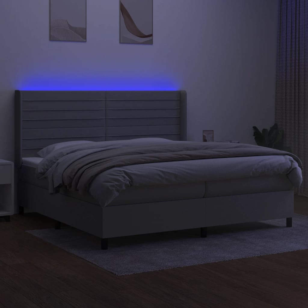 vidaXL Pat cu arcuri, saltea și LED, gri deschis, 200x200 cm, textil