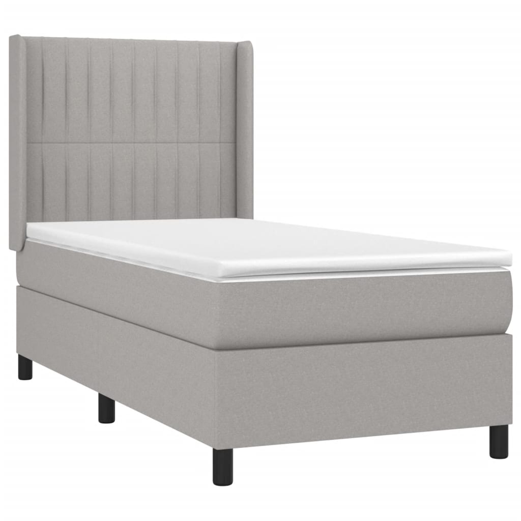 vidaXL Pat cu arcuri, saltea și LED, gri deschis, 90x190 cm, textil
