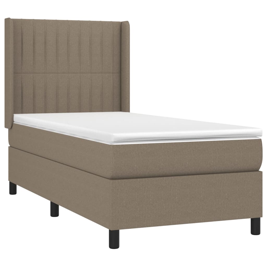 vidaXL Pat cu arcuri, saltea și LED, gri taupe, 90x200 cm, textil