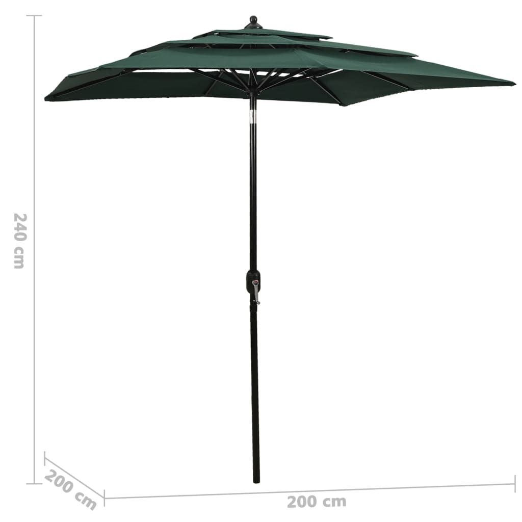 vidaXL Umbrelă grădină 3 niveluri, stâlp din aluminiu, verde, 2x2 m vidaXL Umbrelă grădină 3 niveluri, stâlp din aluminiu, verde, 2x2 m