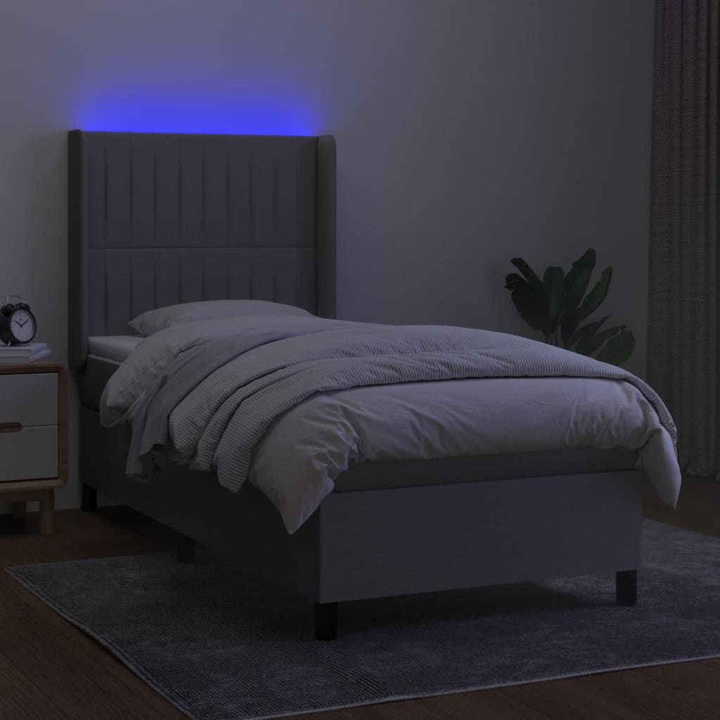 vidaXL Pat cu arcuri, saltea și LED, gri deschis, 100x200 cm, textil vidaXL Pat cu arcuri, saltea și LED, gri deschis, 100x200 cm, textil