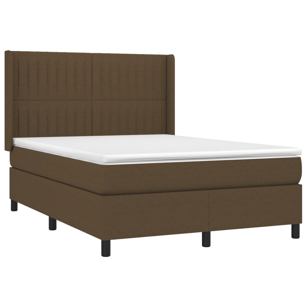 vidaXL Pat cu arcuri, saltea și LED, maro închis, 140x190 cm, textil vidaXL Pat cu arcuri, saltea și LED, maro închis, 140x190 cm, textil