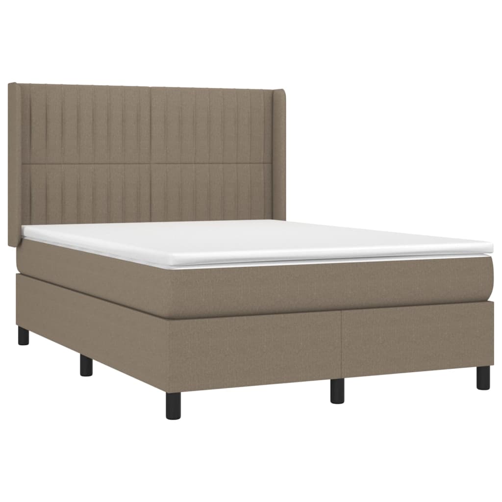 vidaXL Pat cu arcuri, saltea și LED, gri taupe, 140x190 cm, textil vidaXL Pat cu arcuri, saltea și LED, gri taupe, 140x190 cm, textil