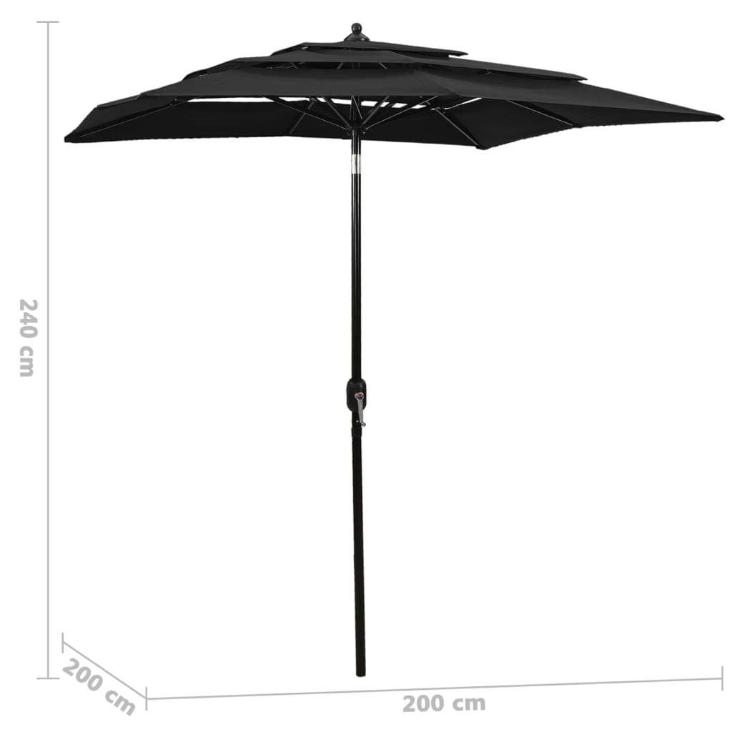 vidaXL Umbrelă de grădină cu 3 niveluri, stâlp aluminiu, negru, 2x2 m vidaXL Umbrelă de grădină cu 3 niveluri, stâlp aluminiu, negru, 2x2 m