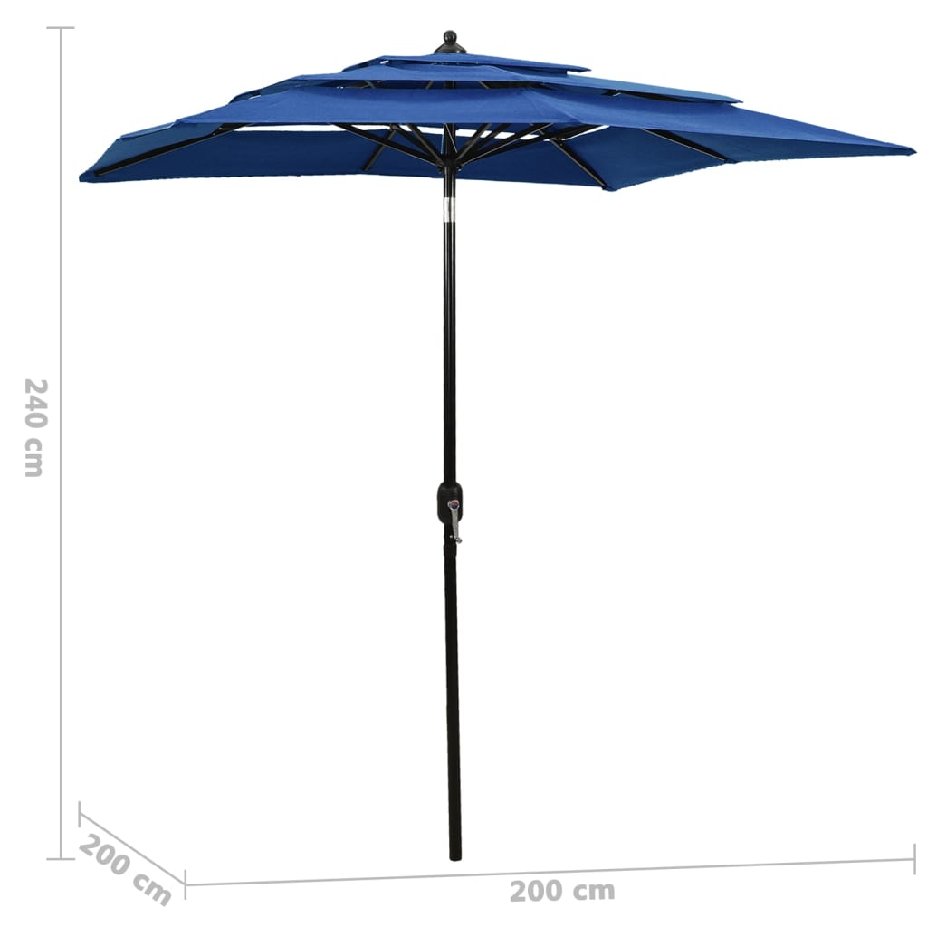 vidaXL Umbrelă grădină cu 3 niveluri, stâlp aluminiu, azuriu, 2x2 m