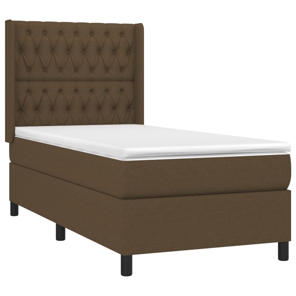 vidaXL Pat cu arcuri, saltea și LED, maro închis, 90x190 cm, textil