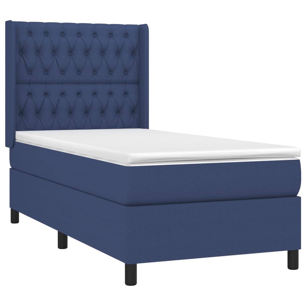 vidaXL Pat cu arcuri, saltea și LED, albastru, 90x190 cm, textil